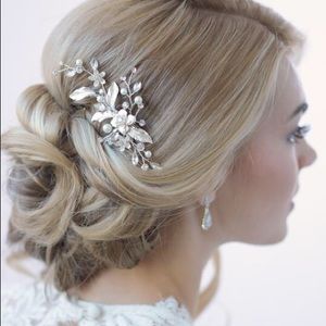 Bride wedding hair clip silver color Pearl floral